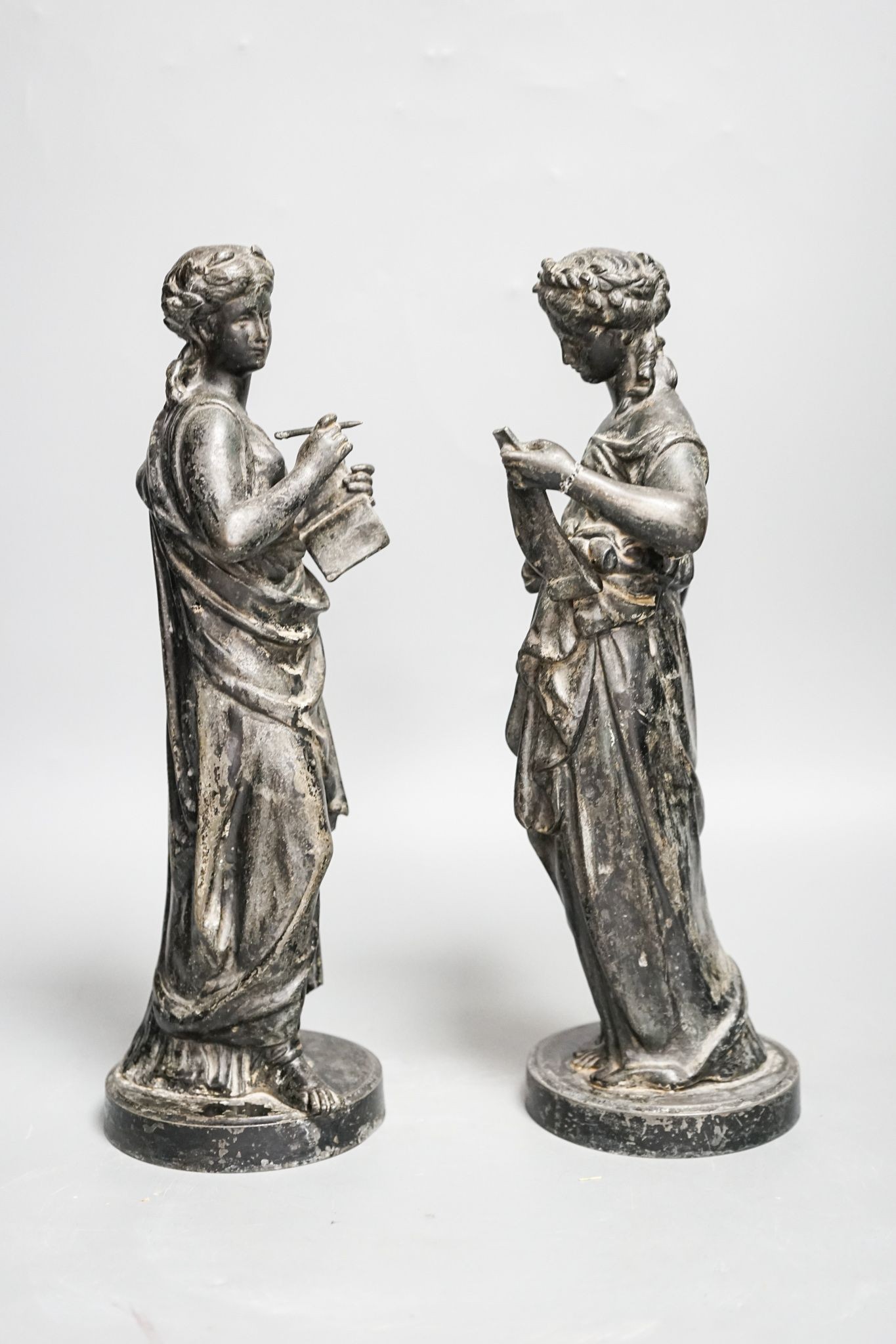 A pair of spelter figurines 31cm